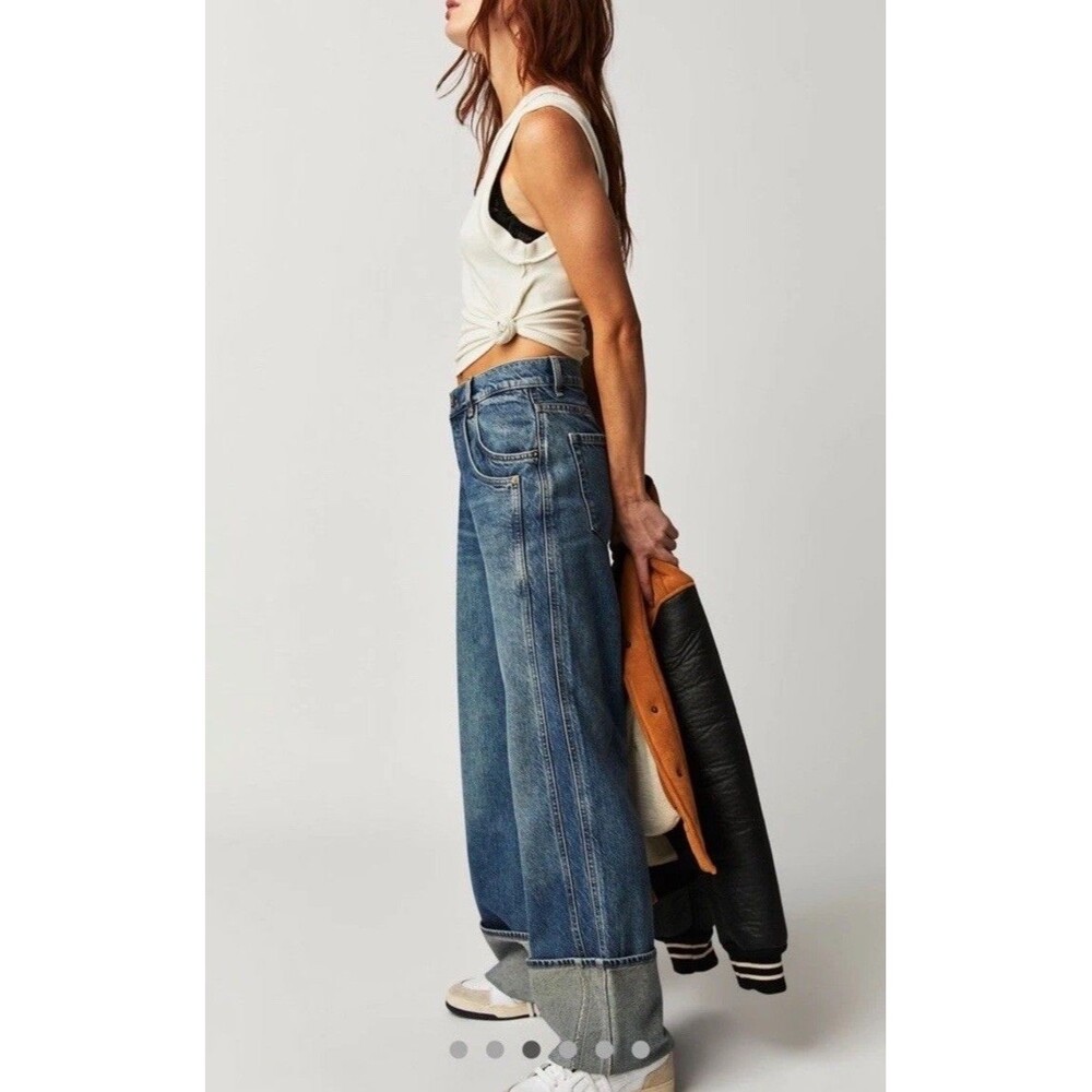 We The Free Final Countdown Cuffed Low Rise Jeans Free People Blue 27 - Picture 3 of 15